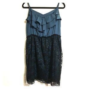 Blue ruffle and black lace dress